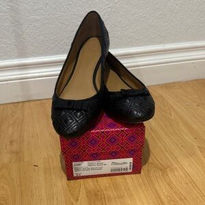 Tory Burch Black Quilted Flats with Bow